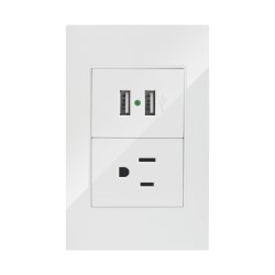 TOMA + 2 PUERTOS CARGA  USB CON PLACA No. AP-207 BLANCO